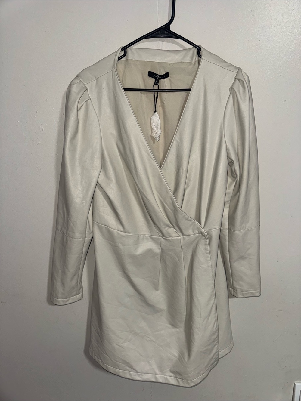 7 For All Mankind Faux Vegan Leather Wrap Dress in Off-White Size Medium NEW